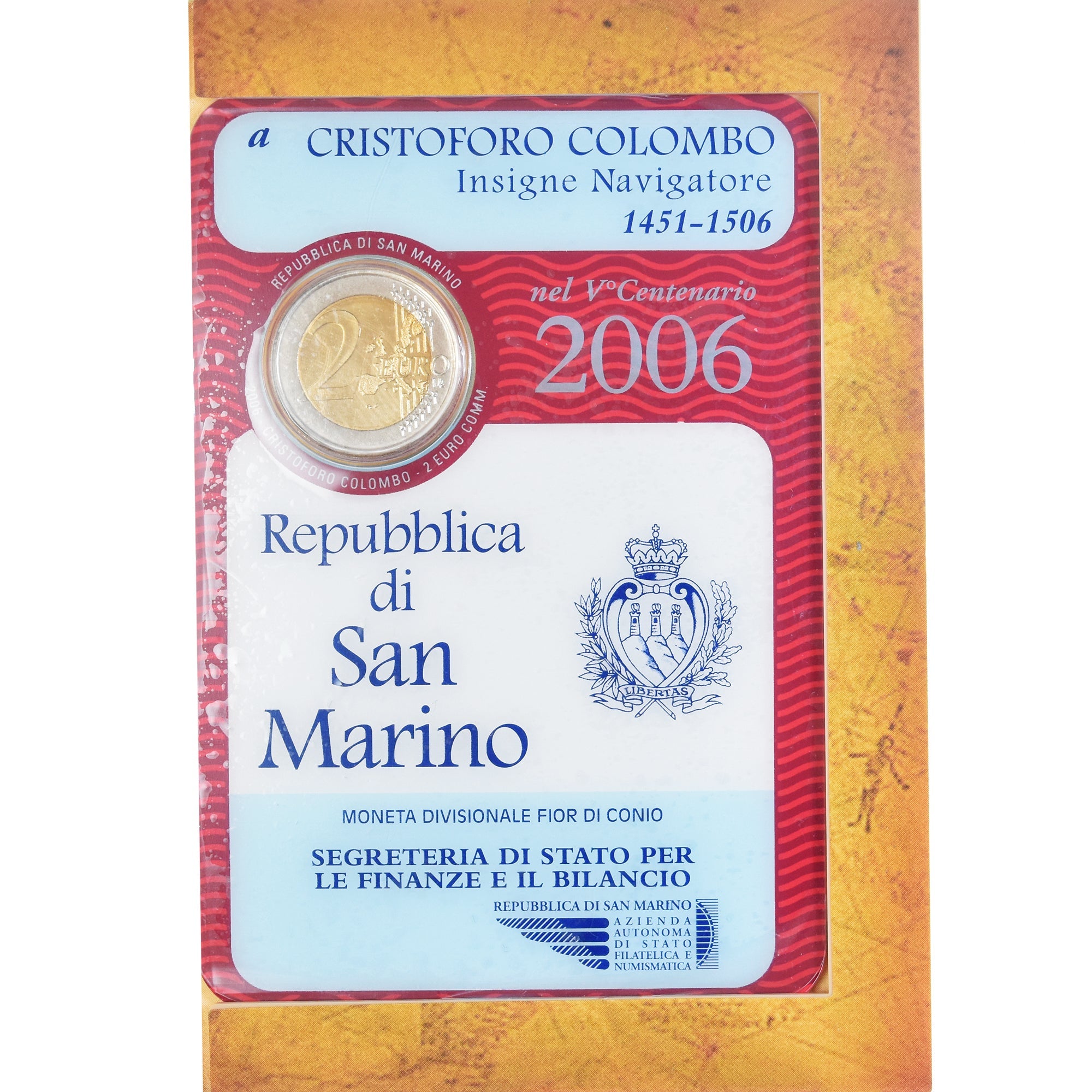 San Marino, 
  
  2 eura, 
  
  Christophe Colomb