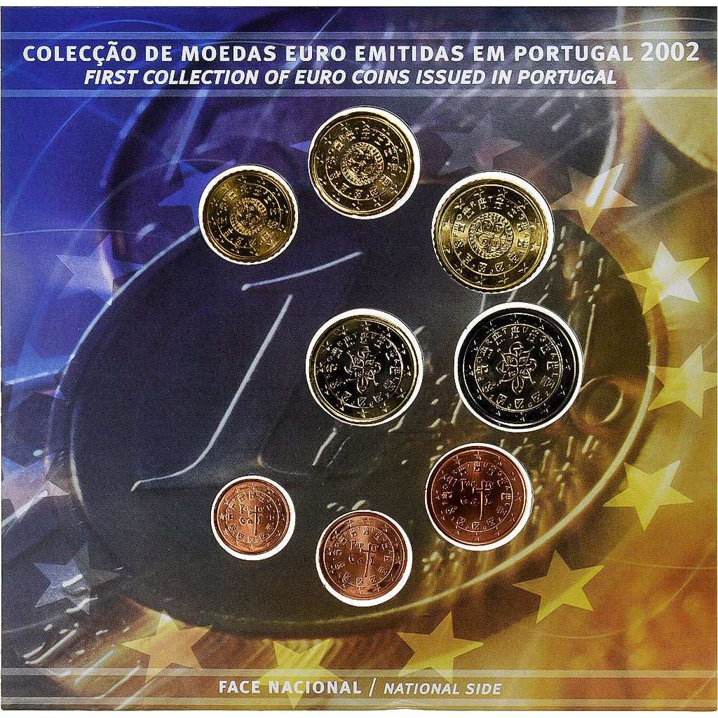 Portugalsko, 
  
  1 cent až 2 eura, 
  
  2002