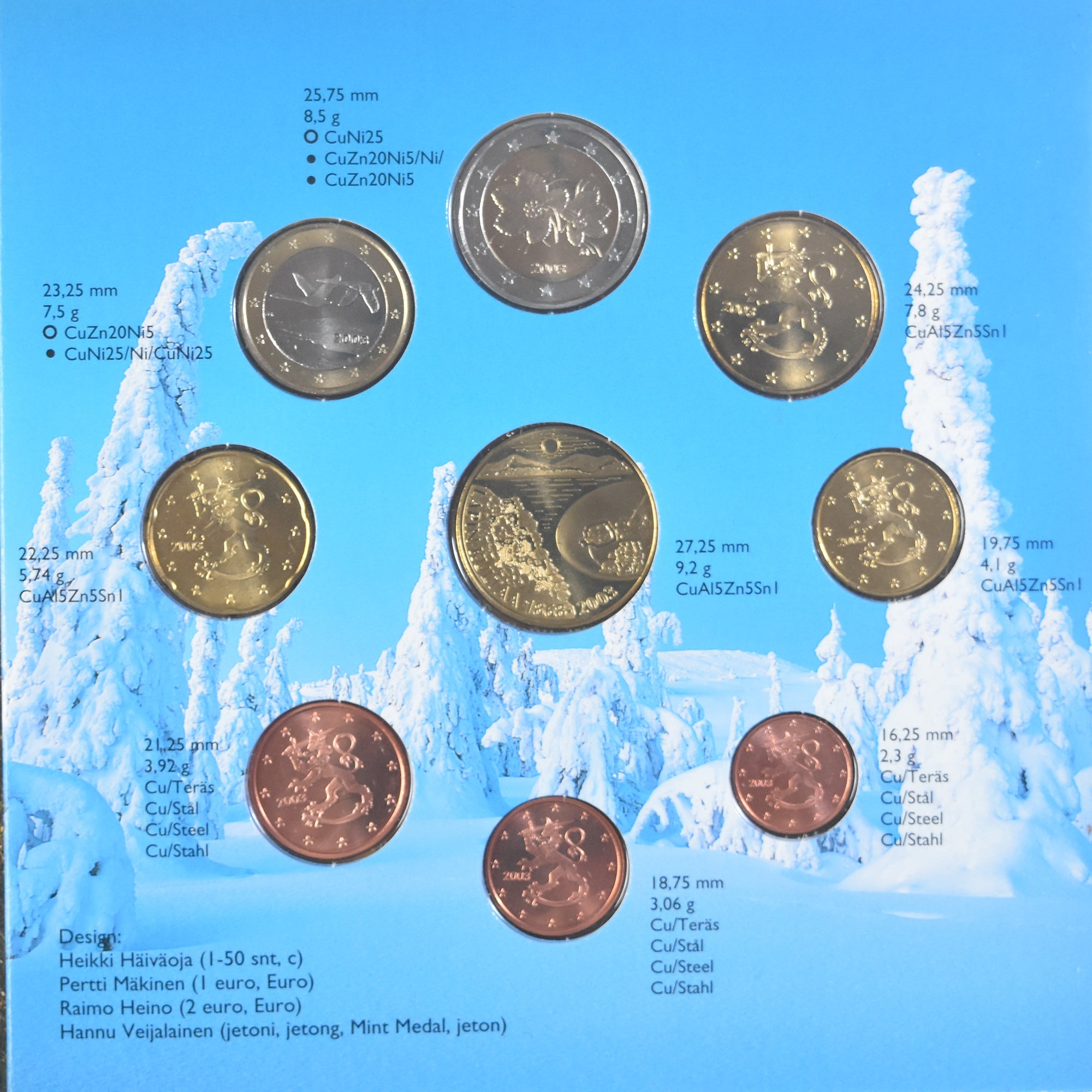 Finsko, 
  
  1 cent až 2 eura, 
  
  euro set - rýžování zlata