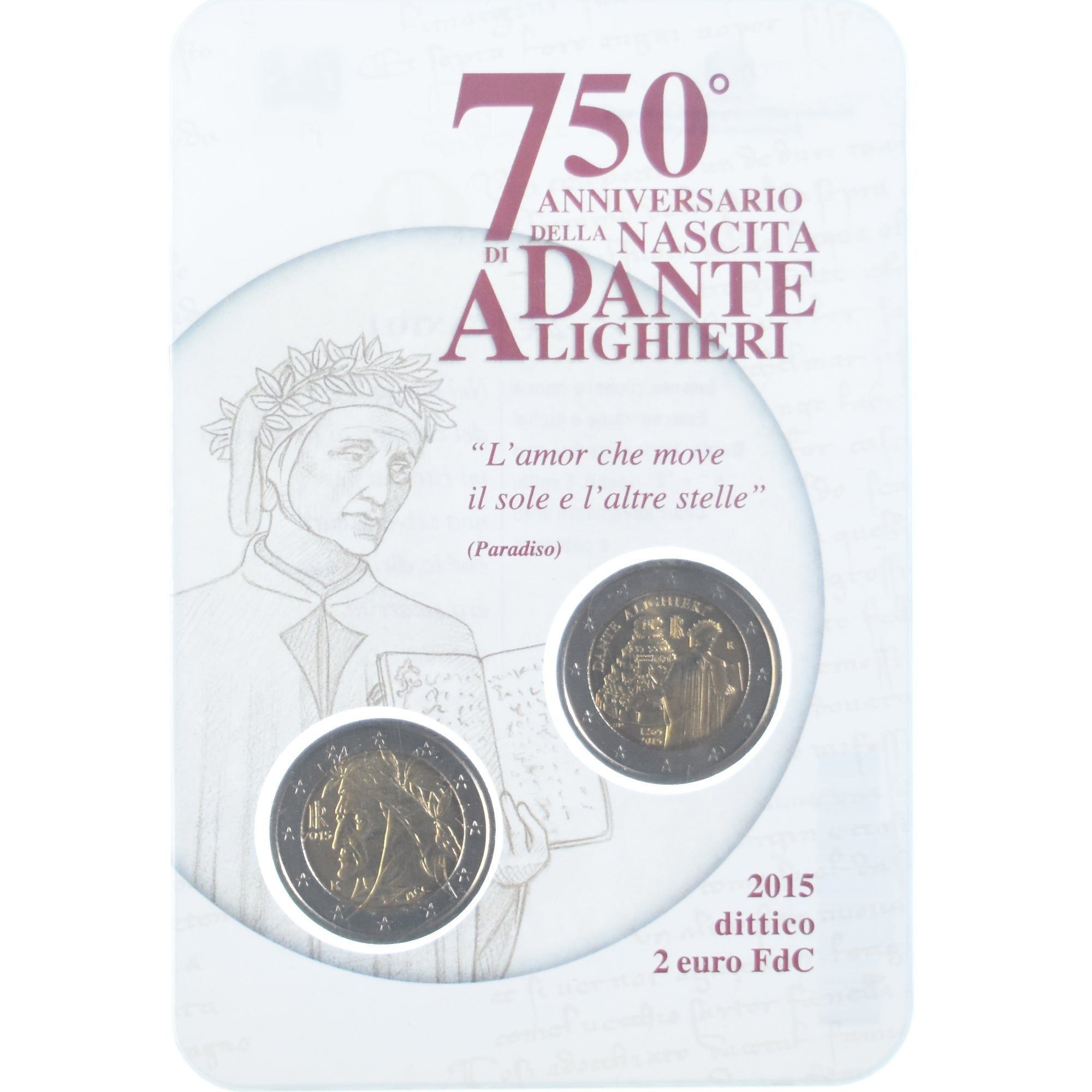 Itálie, 
  
  2 eura, 
  
  Dante Alighieri