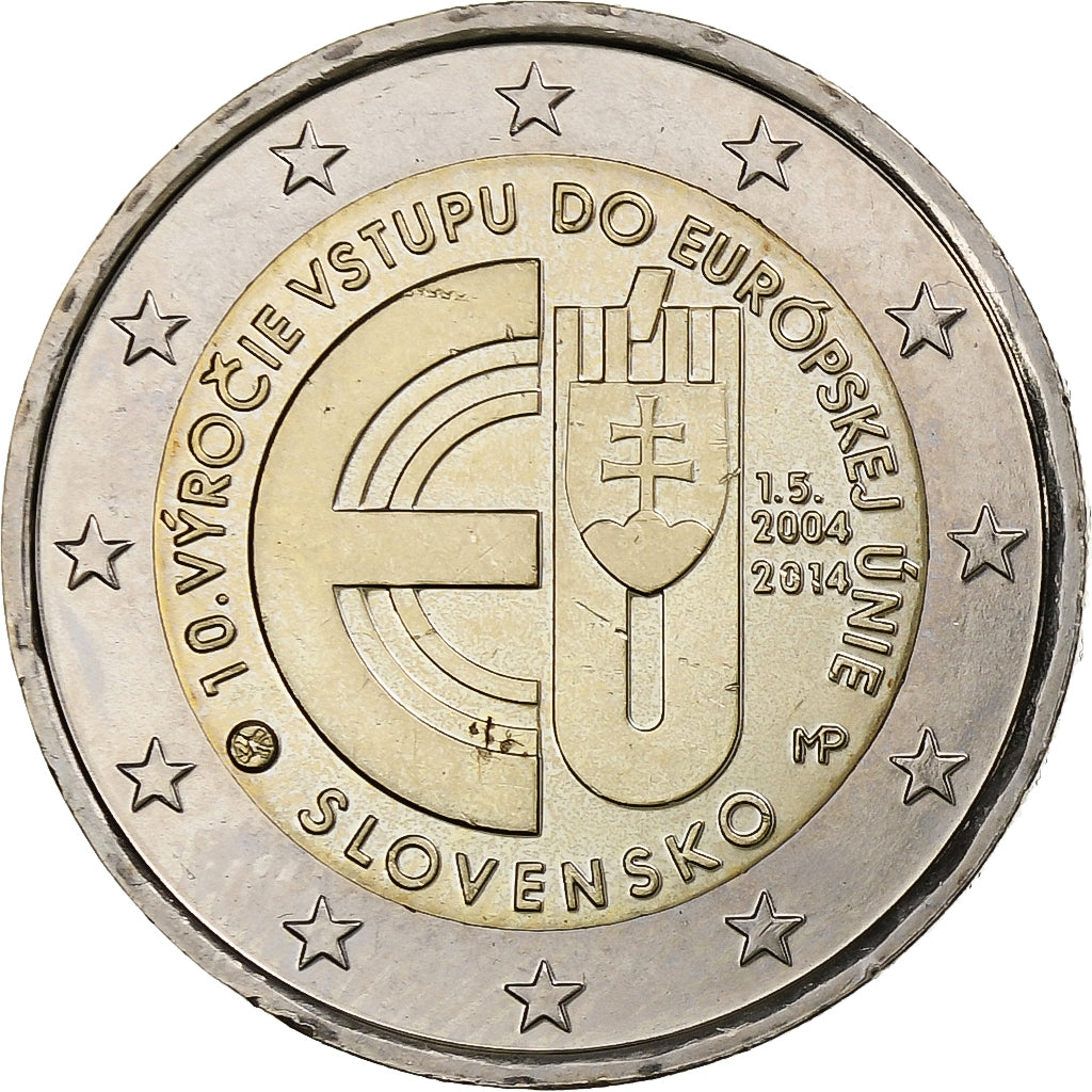 Slovensko, 
  
  2 eura, 
  
  10 let výročí adheze k EU