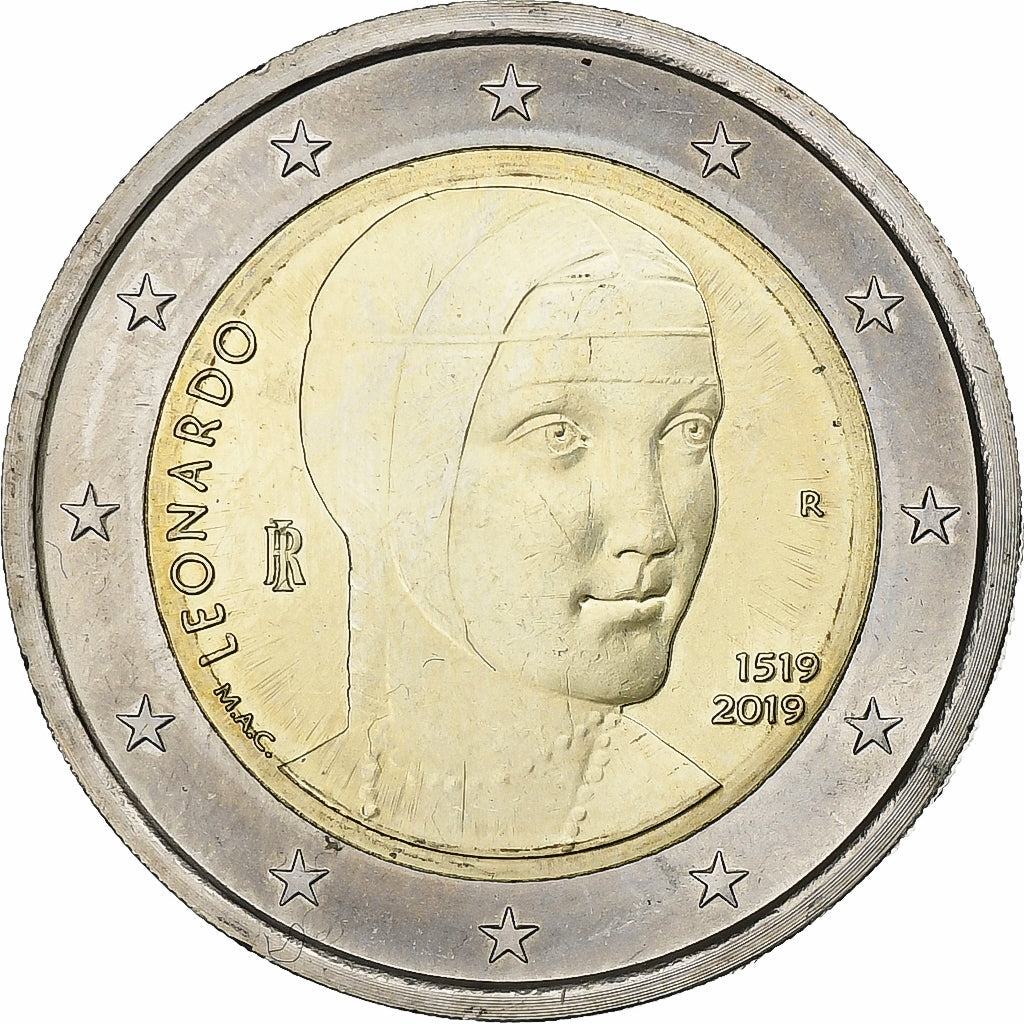 Itálie, 
  
  2 eura, 
  
  Leonardo Da Vinci